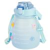 Kawaii Water Bottle with Straw 37.2oz Large Capacity Portable Sports Bottle - Blue